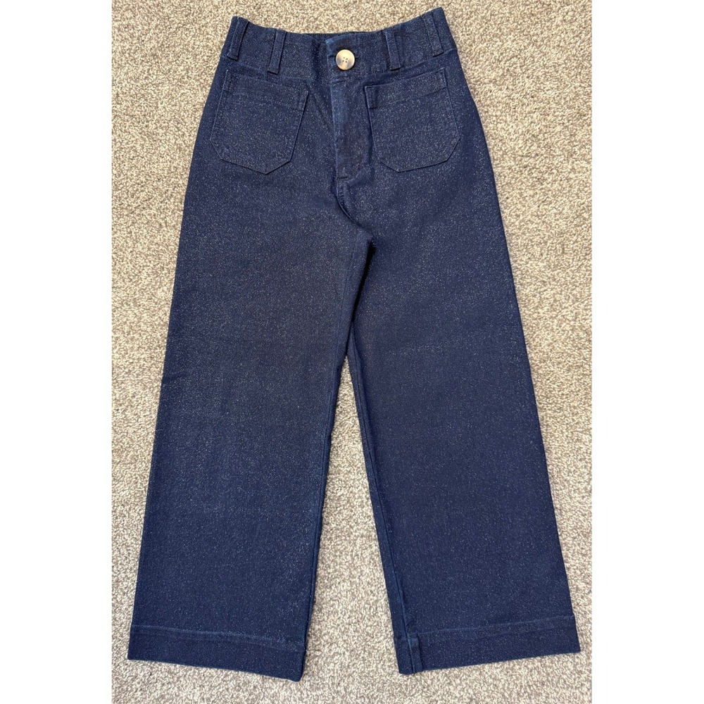 Maeve The Colette Wide Leg Cropped Jeans Women 24P Dark Blue High Rise Sparkle